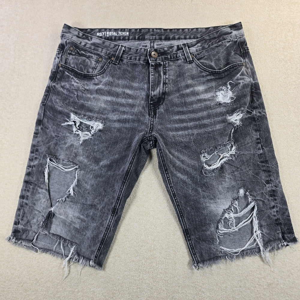 RS7 Royal 7even Distressed Denim Shorts Gray Size 40 Raw Hem Streetwear
